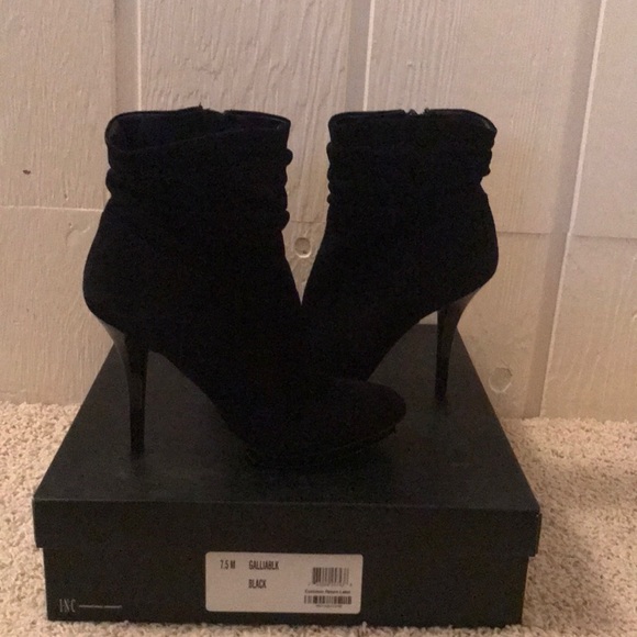 Black Suede INC Gallia Heeled Ankle Boots - Picture 4 of 7